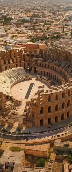 Aerial view of the Roman amphitheatre of El Jem