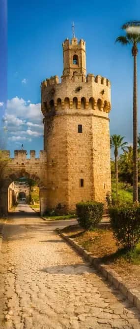 Watchtower of the Ribat of Monastir against a blue sky