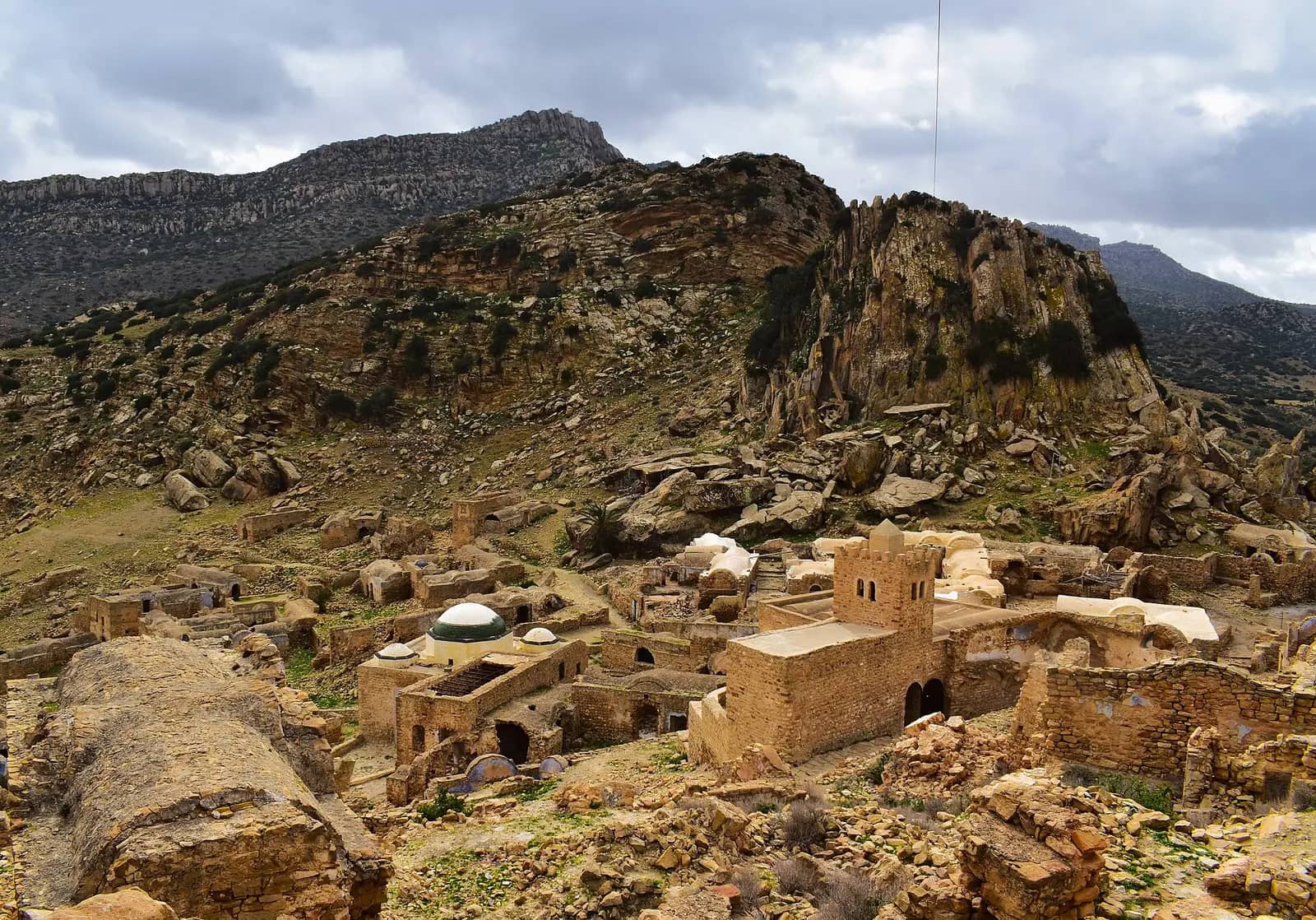 Stone houses and mosque of the abandoned Berber village of Zriba Olia